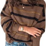 PRETTYGARDEN Women's Fashion Long Sleeve Striped Color Block Knitted Sweater Crew Neck Loose Pullover Jumper Tops